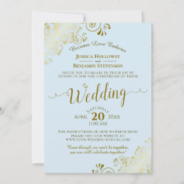 Elegantes Powder Blue & Gold Wedding Livestream Einladung
