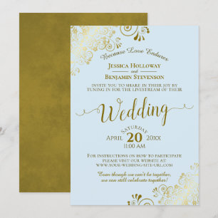Elegantes Powder Blue & Gold Wedding Livestream Einladung
