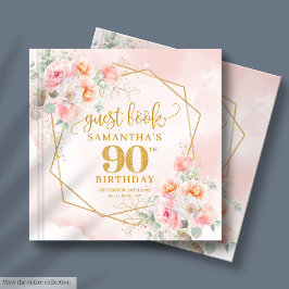 Elegantes Powder Pink Gold Blume 90. Gästebuch