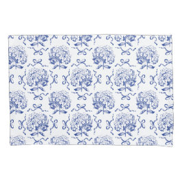 Elegantes Preppy Blue Hydrangea Bow Toile Muster Kissenbezug