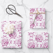 Elegantes Preppy Hydrangea Bow Pink Toile Muster