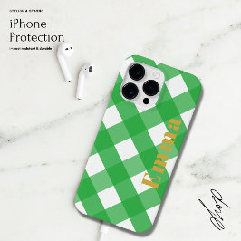 Elegantes Preppy Modern Green Kariert Karo Monogra Case-Mate iPhone 14 Pro Max Hülle