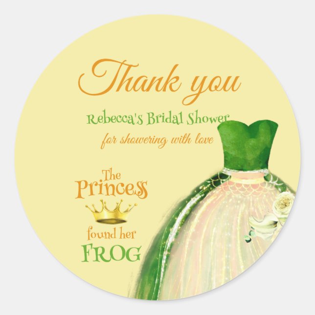 Elegantes Princess Frog Brautparty Vielen Dank Runder Aufkleber (Vorderseite)
