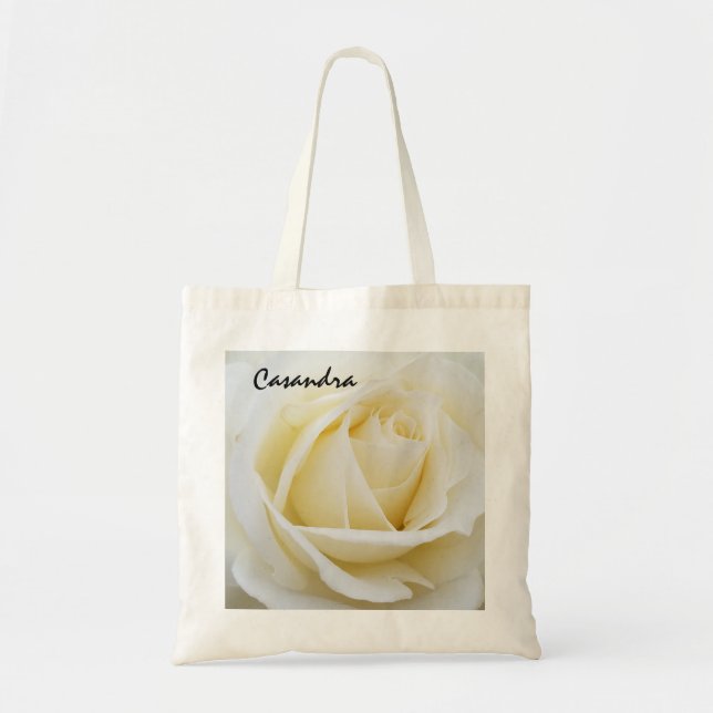 Elegantes Pristine White Rose Nah-Up Foto Tragetasche (Vorne)