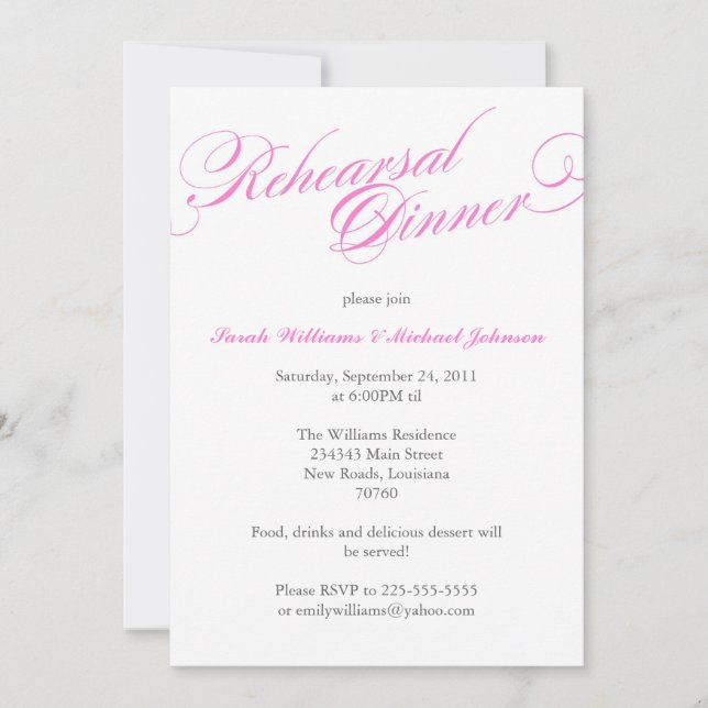 Elegantes Probe Dinner Einladung (Vorderseite)