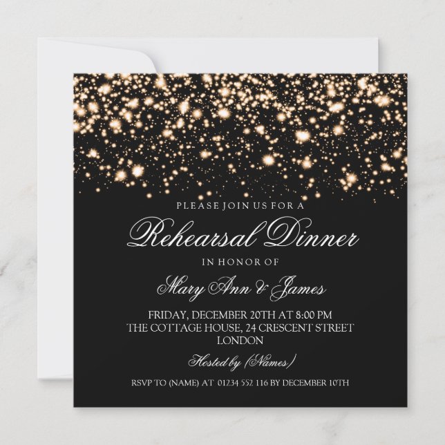 Elegantes Probe Dinner Gold Mitternacht Glam Einladung (Vorderseite)