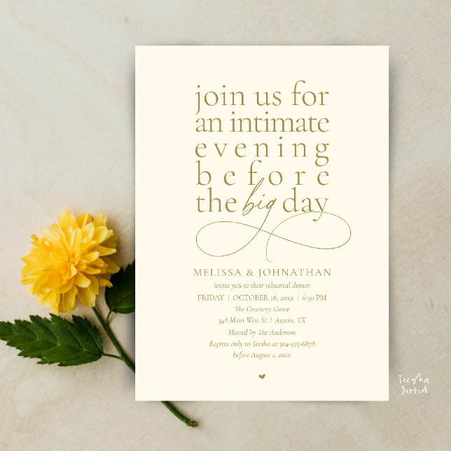 Elegantes Probe-Dinner - Intimer Abend Einladung (Modern Elegant Rehearsal Dinner Intimate Evening before big day Invitation Card in Yellow Gold)