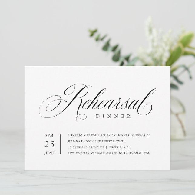 Elegantes Probe Dinner Klassische Schrift Einladung (Stehend Vorderseite)
