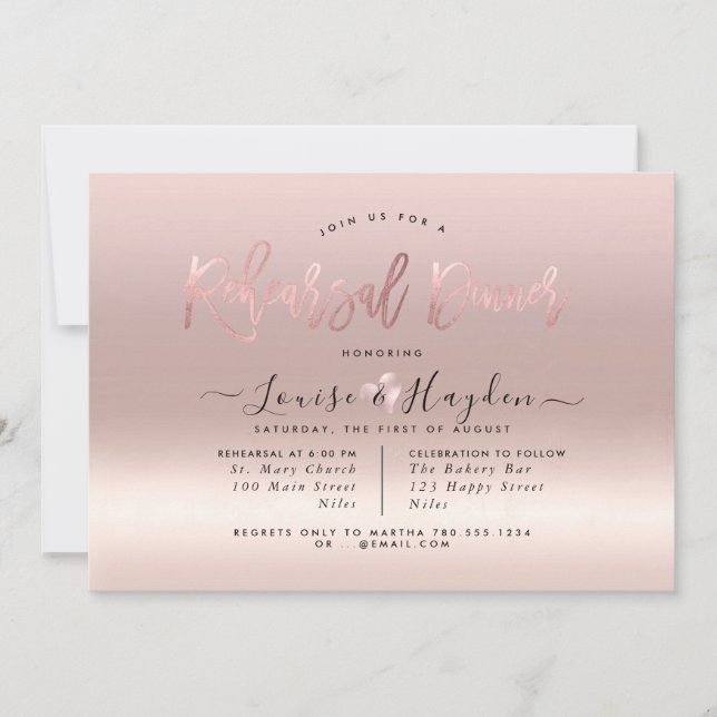 Elegantes Probe Dinner, Rose Gold Ausgezeichnete Einladung (Vorderseite)
