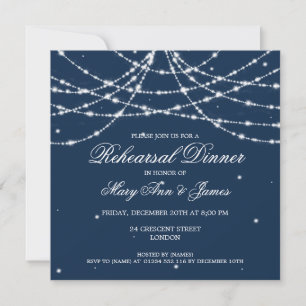Elegantes Probe Dinner Sparkling String Navy Einladung