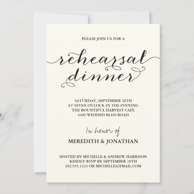 Elegantes Proben-Abendessen Einladung (Vorderseite)