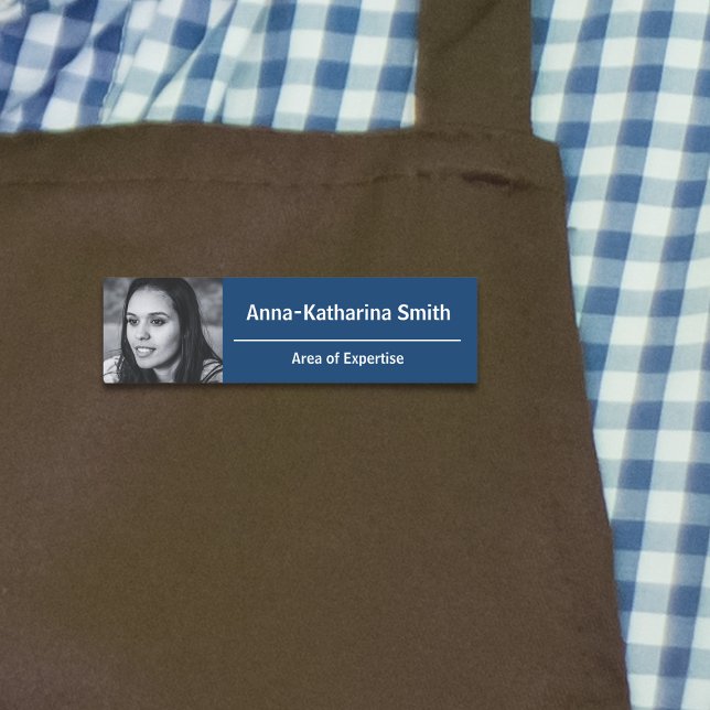 Elegantes Profil Image Expertise Blau Weiß Namensschild (Elegant Profile Image Expertise Blue White Name Tag)