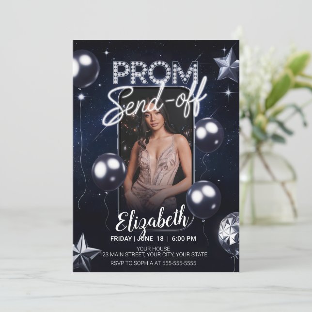 Elegantes Prom Senden von dunkelblauem Portrait-Fo Einladung (Stehend Vorderseite)