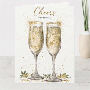 Elegantes "Prost auf die Jahre" Goldenes Champagne Karte