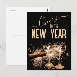 Elegantes „Prost aufs Neue Jahr“ Postkarte