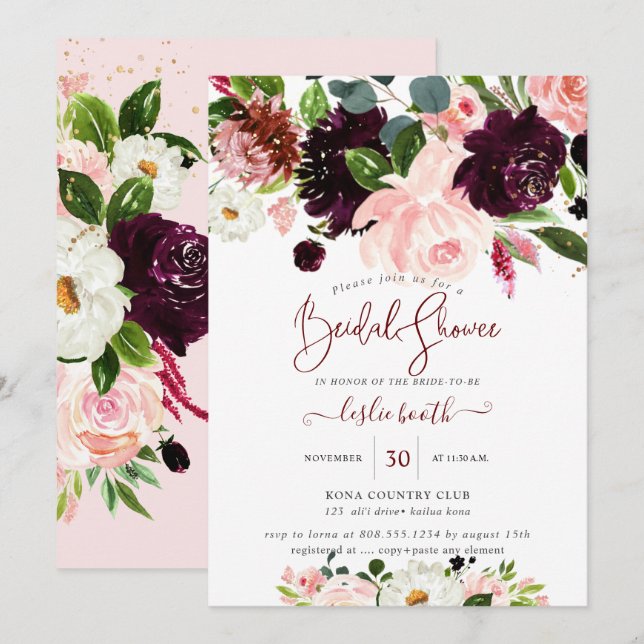 Elegantes Protea Creme Blush Rose Brautparty Einladung (Vorne/Hinten)