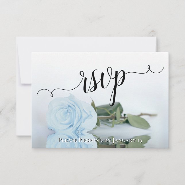 Elegantes Pulver Blau Reflektierende Rose Chic Wed RSVP Karte (Vorderseite)