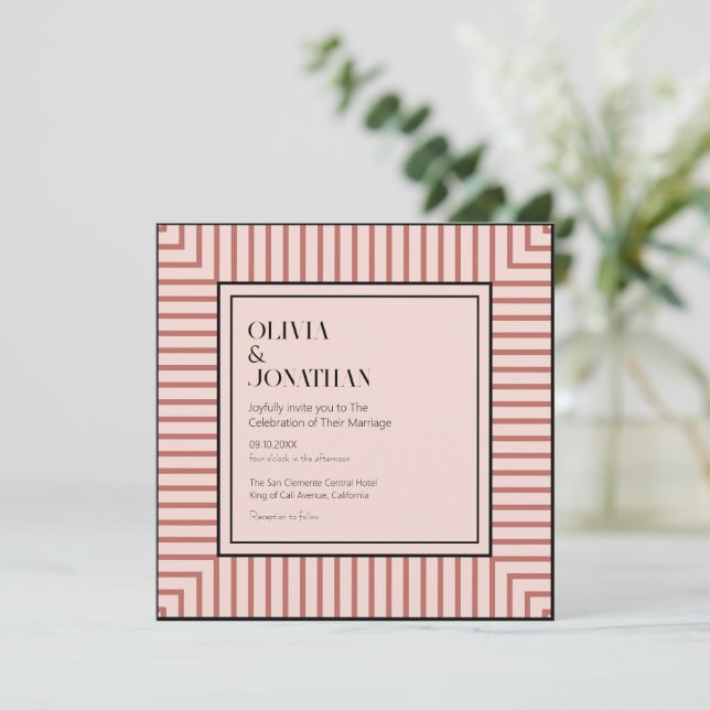 Elegantes Pulver Rosa Streifen Einfache Hochzeit Einladung (Stehend Vorderseite)