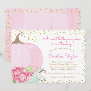 Elegantes Pumpkin Baby Dusche Wasserfarbe Rosa Gol Einladung