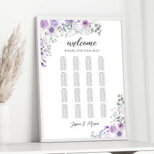 Elegantes Puple Lilac Floral Wedding Chart Poster