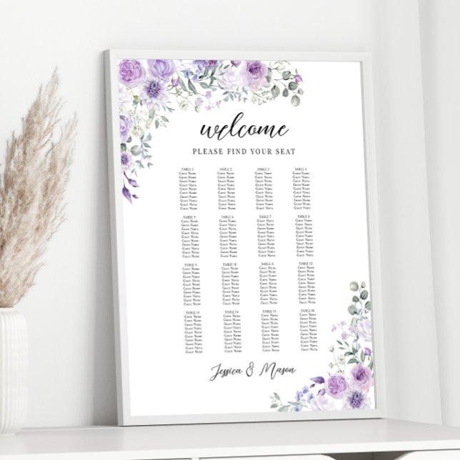 Elegantes Puple Lilac Floral Wedding Chart Poster (Von Creator hochgeladen)