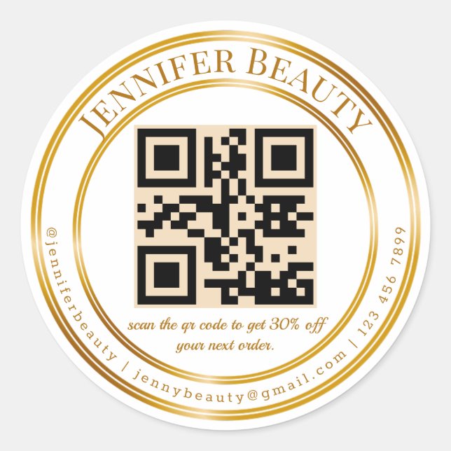 elegantes qr-Code-Business Gold-Skript stilvoll Runder Aufkleber (Vorderseite)