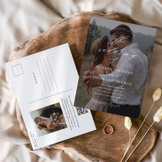 Elegantes QR Code Foto Einladung zur Hochzeit Postkarte (Von Creator hochgeladen)