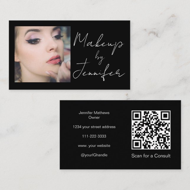 Elegantes QR Code Foto Makeup Visitenkarte (Vorne/Hinten)
