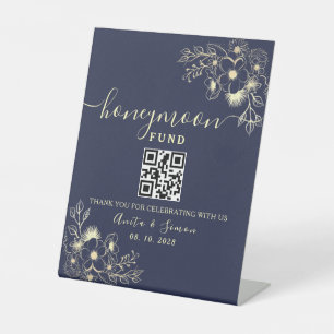 Elegantes QR-Schild für den Hochzeitsreise-Fonds i Sockelschild
