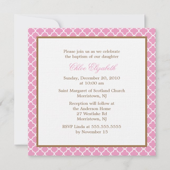 Elegantes Quatrefolienmuster {pink} Einladung (Vorderseite)