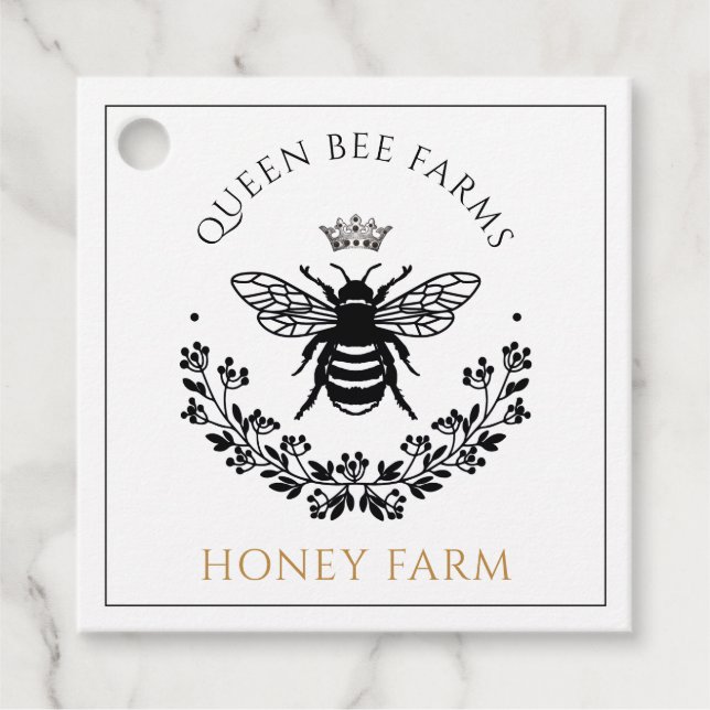 Elegantes Queen Bee Schwarz-weiß Gold Business Geschenkanhänger (Vorderseite)