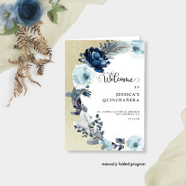 Elegantes Quinceañera Blue and Gold Floral Program
