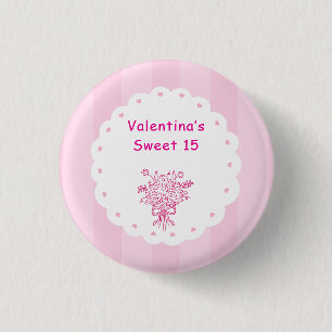 Elegantes Quinceañera-Blumenbouquet   Rosa & Weiß  Button