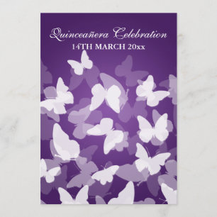 Elegantes Quinceañera Party Butterfliegen Lila Einladung