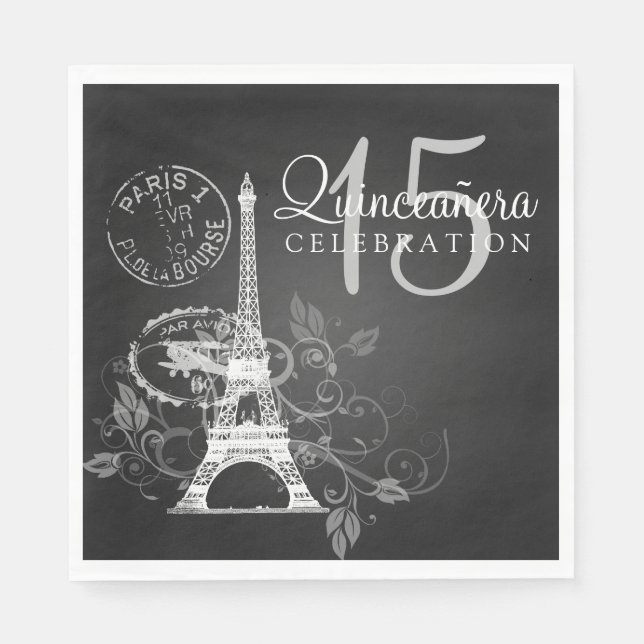 Elegantes Quinceanera Party Paris Black Serviette (Vorderseite)