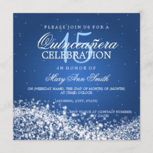 Elegantes Quinceanera Party Sparkling Wave 2 Blau Einladung