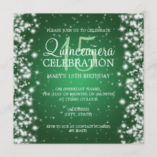 Elegantes Quinceañera Party Winter Sparkle 2 Grün Einladung