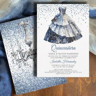 Elegantes Quineanera Blue Glitzer Blue Gown Party Einladung