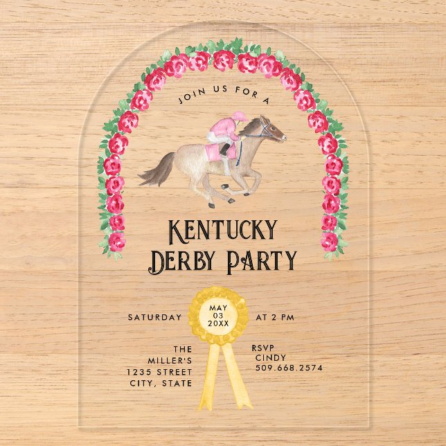 Elegantes Race Derby Party Acryleinladungen (Vorderseite)