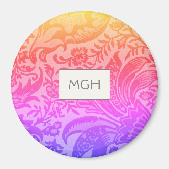 Elegantes Rainbow Botanisches Monogramm Magnet (Vorne)