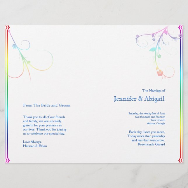 Elegantes Rainbow Floral Gay Wedding Program (Vorderseite)
