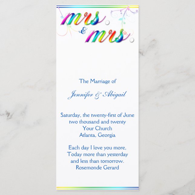 Elegantes Rainbow Floral Gay Wedding Program Programm (Vorderseite)