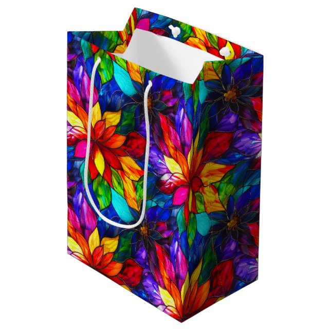 Elegantes Rainbow-gestanztes Glasmuster Mittlere Geschenktüte (Vorderseite Schrägansicht)