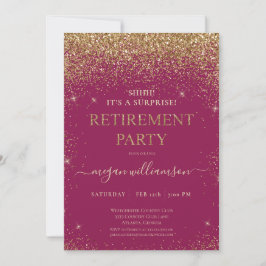 Elegantes Raspberry Gold Glitzer Retirement Party Einladung
