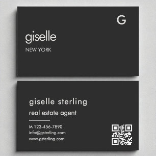 Elegantes Real Anwesen Agent Black QR Code Monogra Visitenkarte