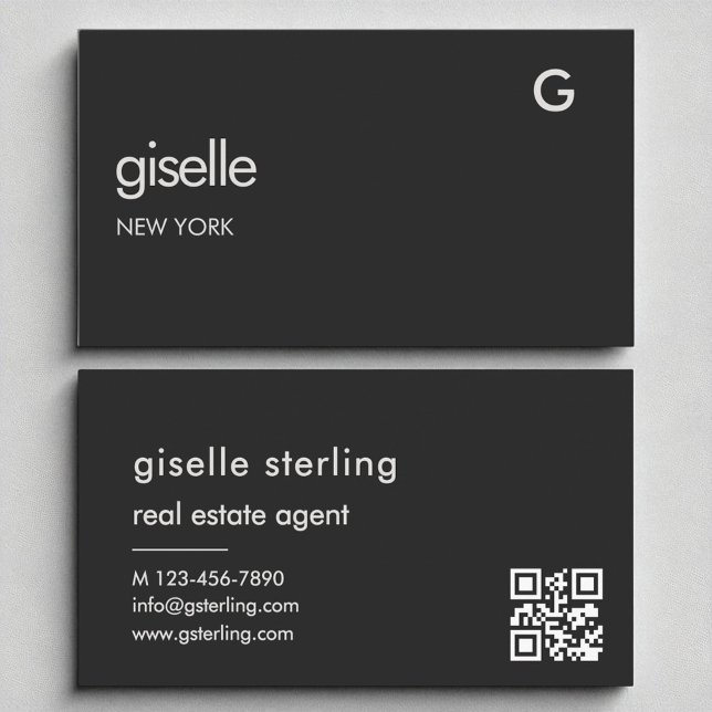 Elegantes Real Anwesen Agent Black QR Code Monogra Visitenkarte (Von Creator hochgeladen)