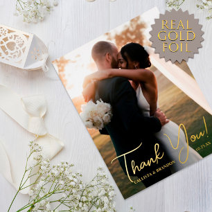 Elegantes Real Gold Foil Foto Hochzeit Vielen Dank Folie Einladungspostkarte