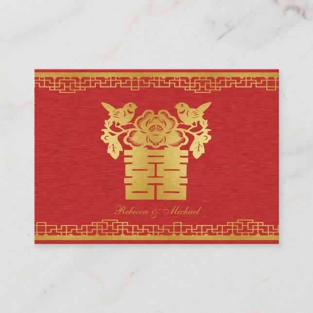 Elegantes Red and Gold Chinese Double Happiness UA Begleitkarte (Vorderseite)