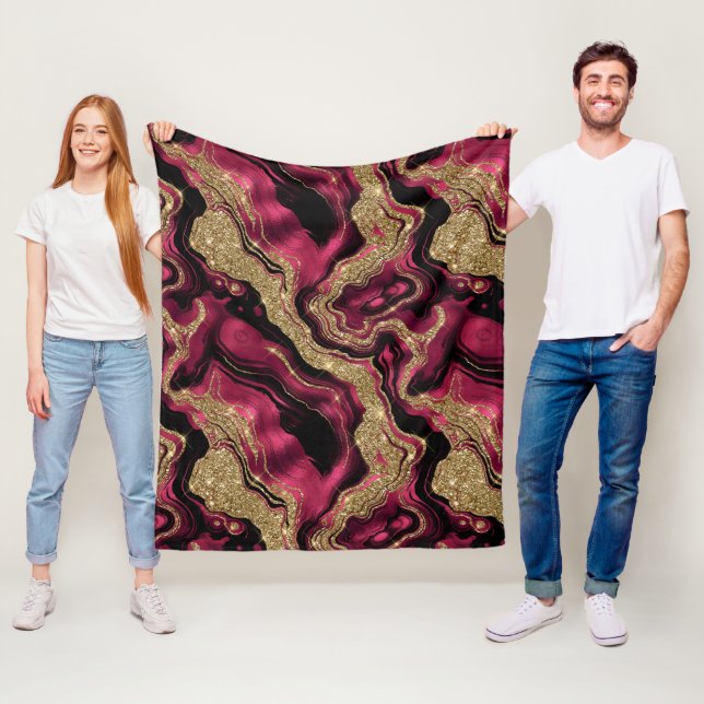 Elegantes Red and Gold Glitzer Agate Pattern Fleecedecke (Beispiel)