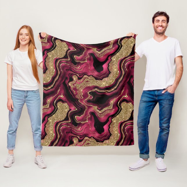 Elegantes Red and Gold Glitzer Agate Pattern Fleecedecke (Beispiel)